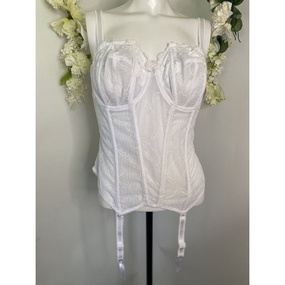 Goddess Vintage Corset Bra Garter 36DD D White Bustier Converts to Strapless NWT